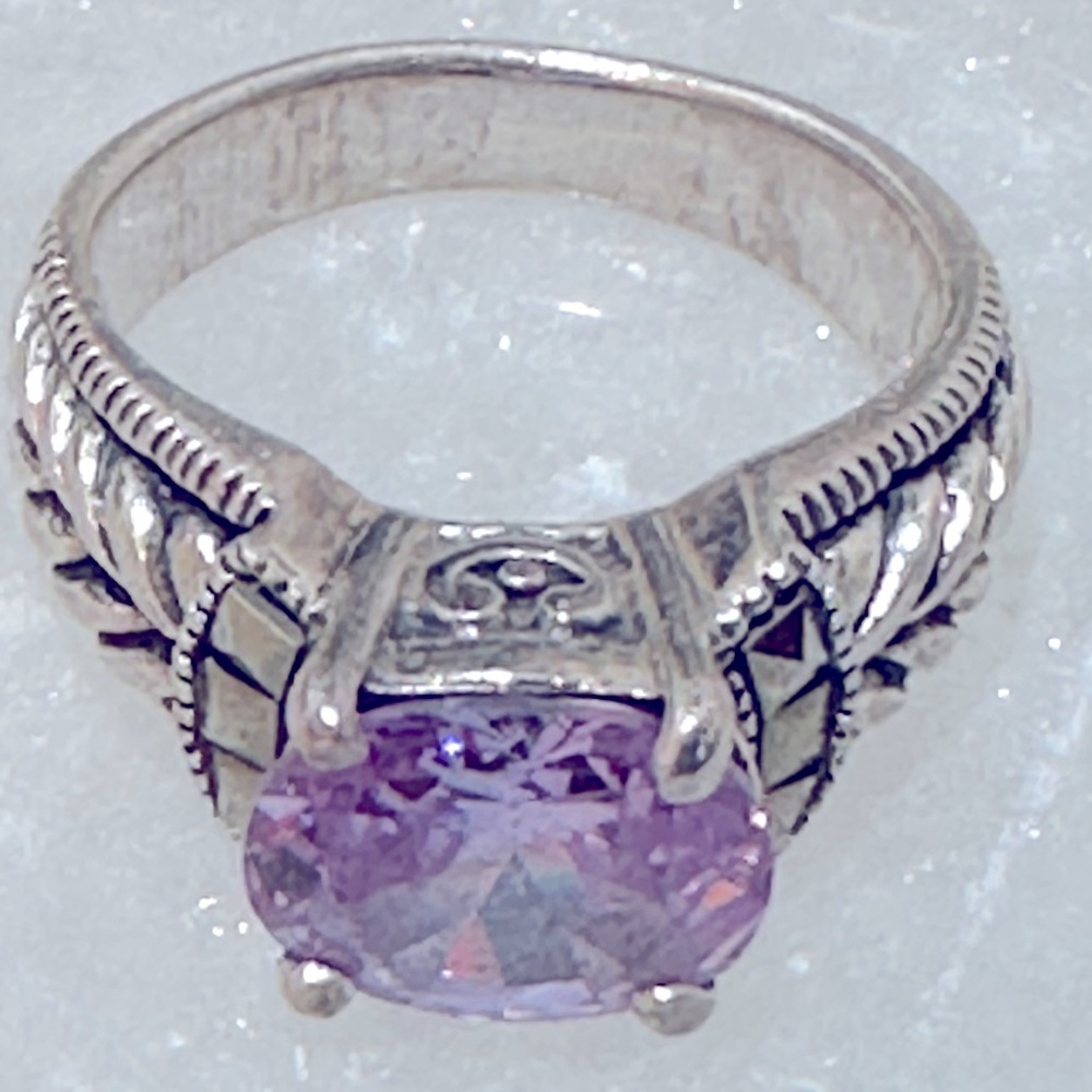 Braided Silver Amethyst and Hematite Ring